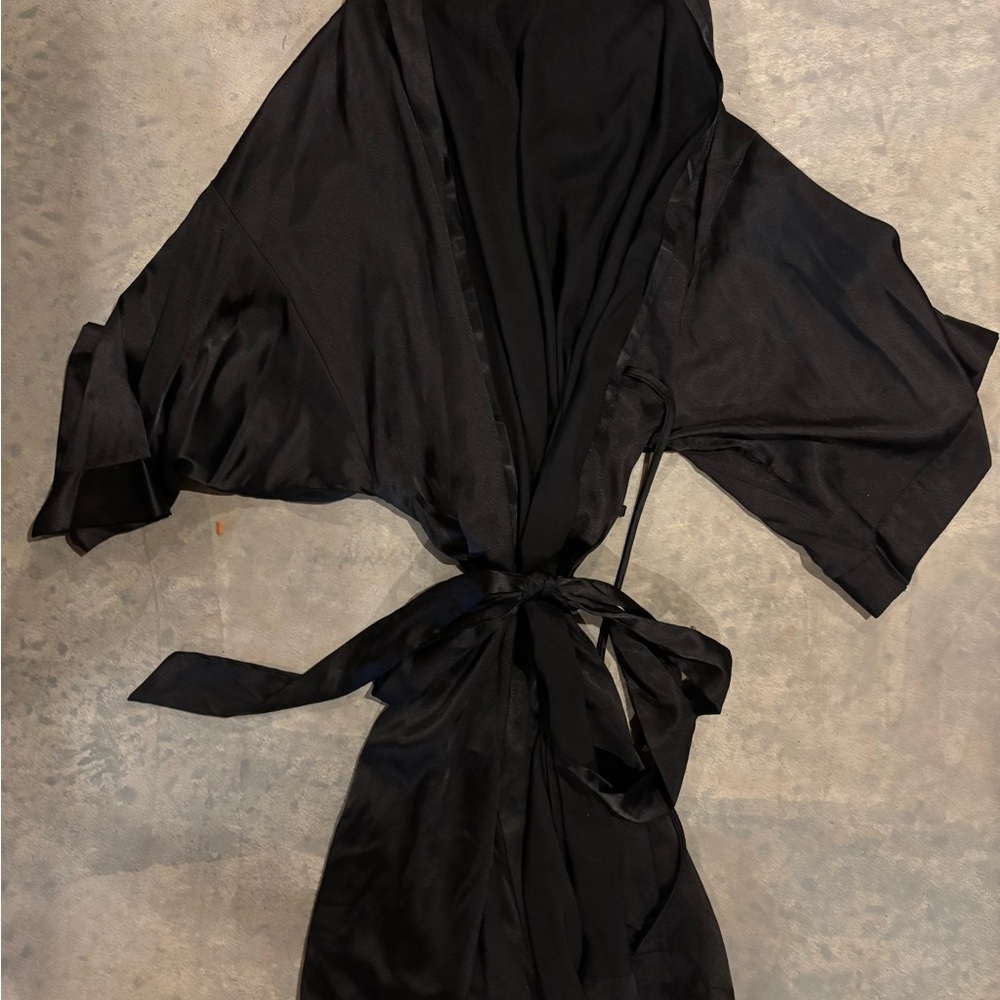 Victoria's Secret Black Robe with Wide Sleeves and Matching Belt